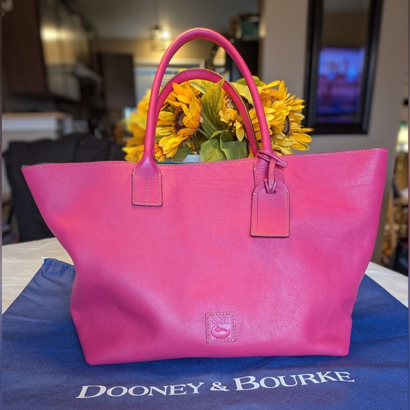 Dooney & Bourke Handbags - Dooney & Bourke Medium Russel Florentine Leather Tote in FUSHIA - Like New